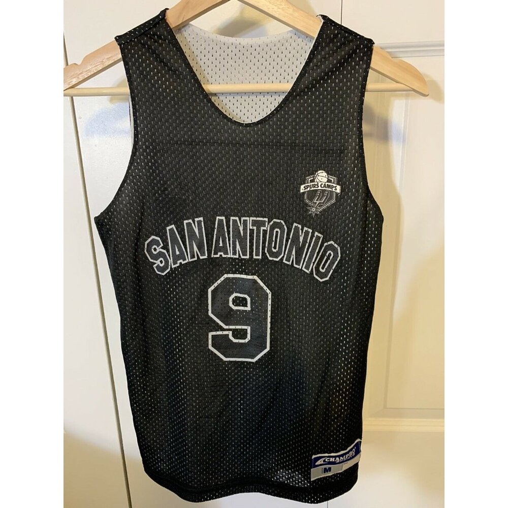 San Antonio Parker Spurs Camp Jersey Youth Sz M Black Silver Reverse‎